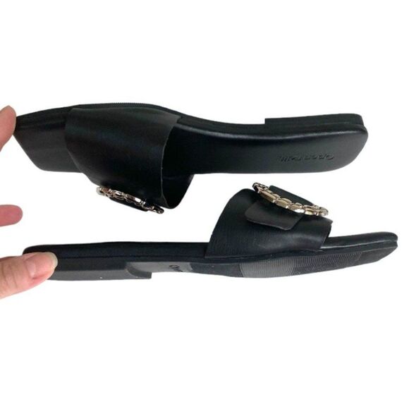 Open Edit Lely Slide Sandal Sliver Medallion Buckle 6.5 Black - Picture 4 of 8